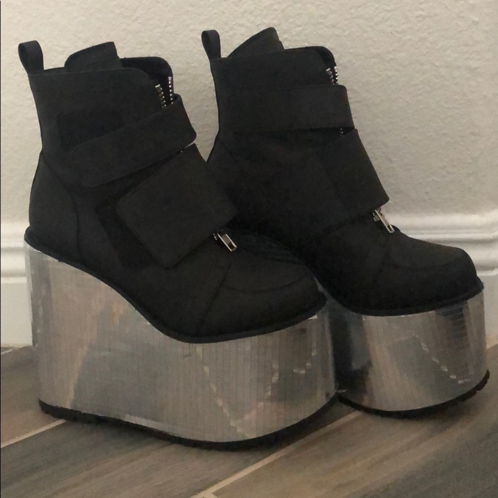 Dolls Kills Club Exx disco mirror platform boots